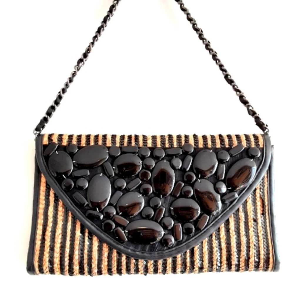 Straw Sequin Embroidered Clutch Evening Purse